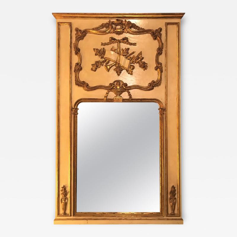 Louis XVI Style Painted Parcel Gilt Trumeau Console Mantle Mirror