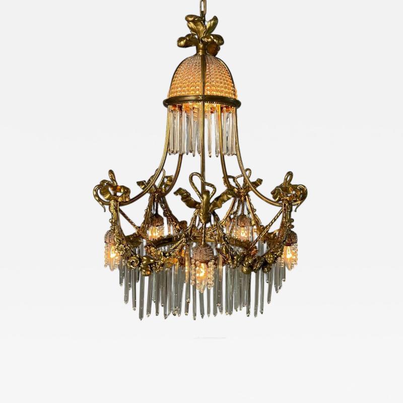 Louis XVI Style Russian Neoclassical Bronze Crystal Chandelier France 1900s