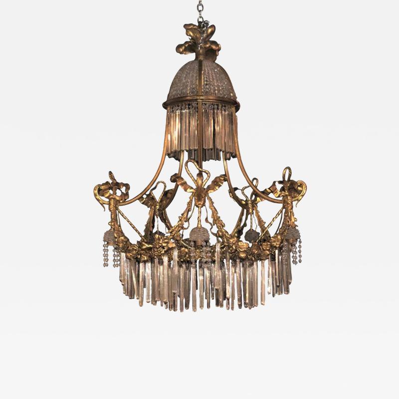 Louis XVI Style Russian Neoclassical Dor Bronze and Crystal Chandelier