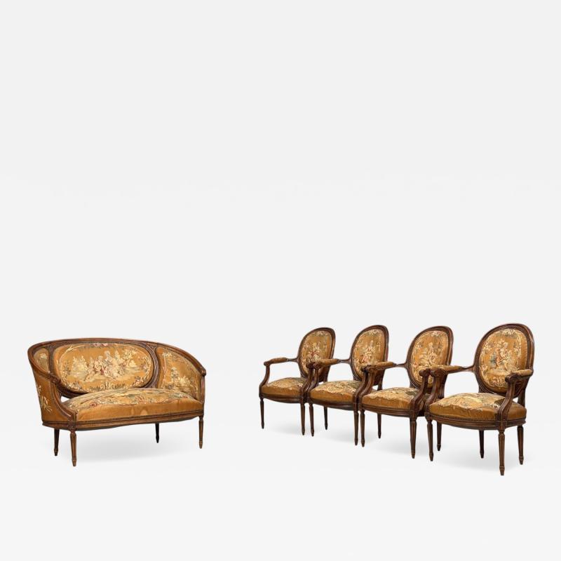 Louis XVI Style Salon Suite Tapestry Walnut France 20th c 