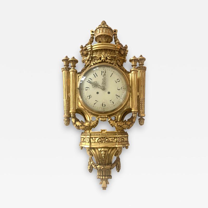 Louis XVI Style Wall Clock Gold Plate Enamel and Brass France Early 20th Century