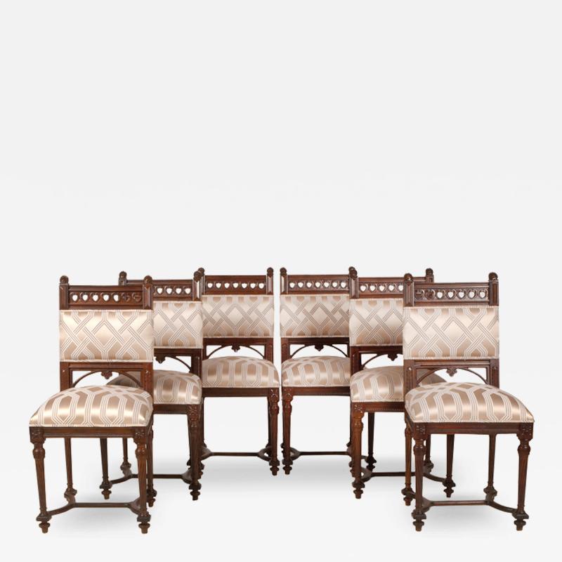 Louis XVI Style Walnut Dining Chairs Set of Six 6 France 19th Century