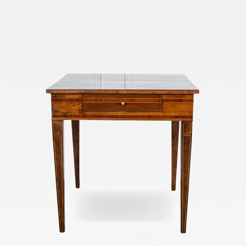 Louis XVI Style Walnut and Marquetry Table with Drawer Italy Mid 19th Century