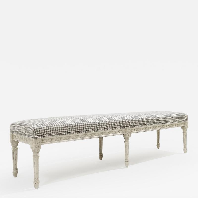 Louis XVI Style Wooden Bench with Carved Rosettes