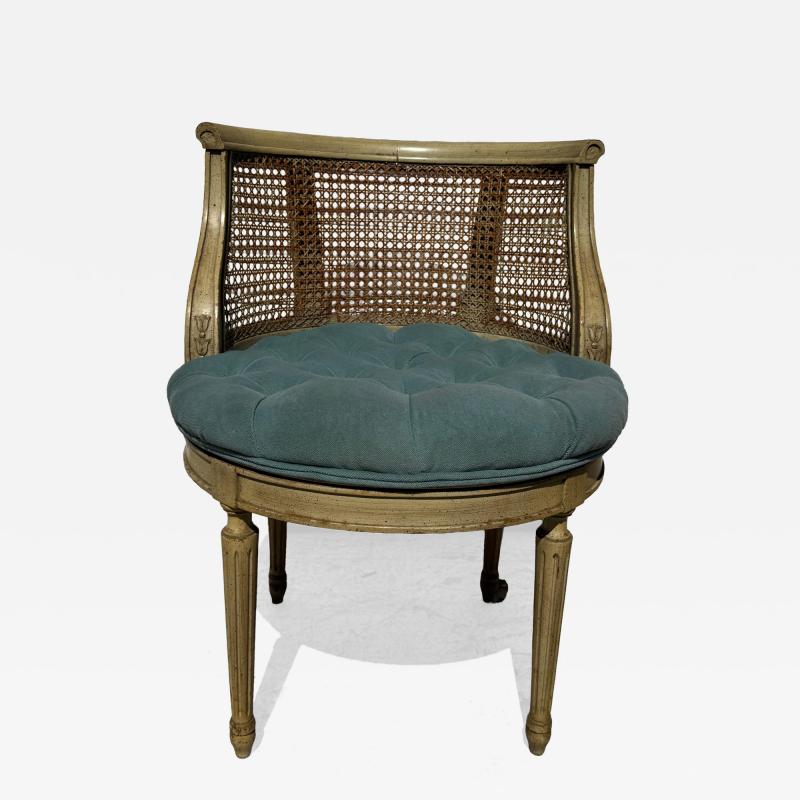 Louis XVI Swivel Cane Back Vanity Stool w Fluted Legs