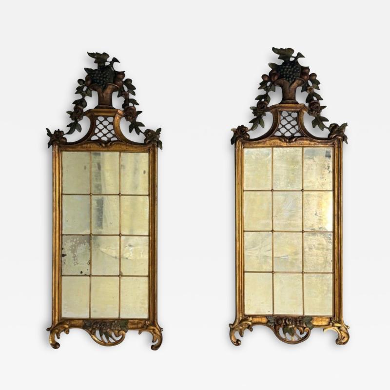 Louis XVI Wall Mirrors Giltwood Antiqued Mirror Fruitewood Motif 20th C 