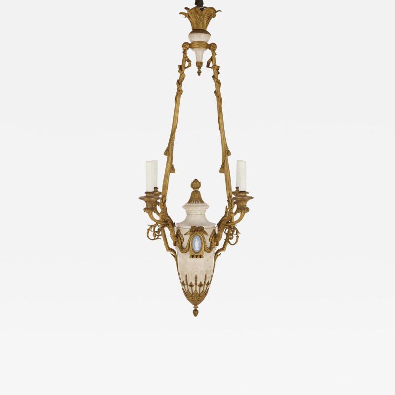 Louis XVI style marble gilt bronze and jasperware chandelier