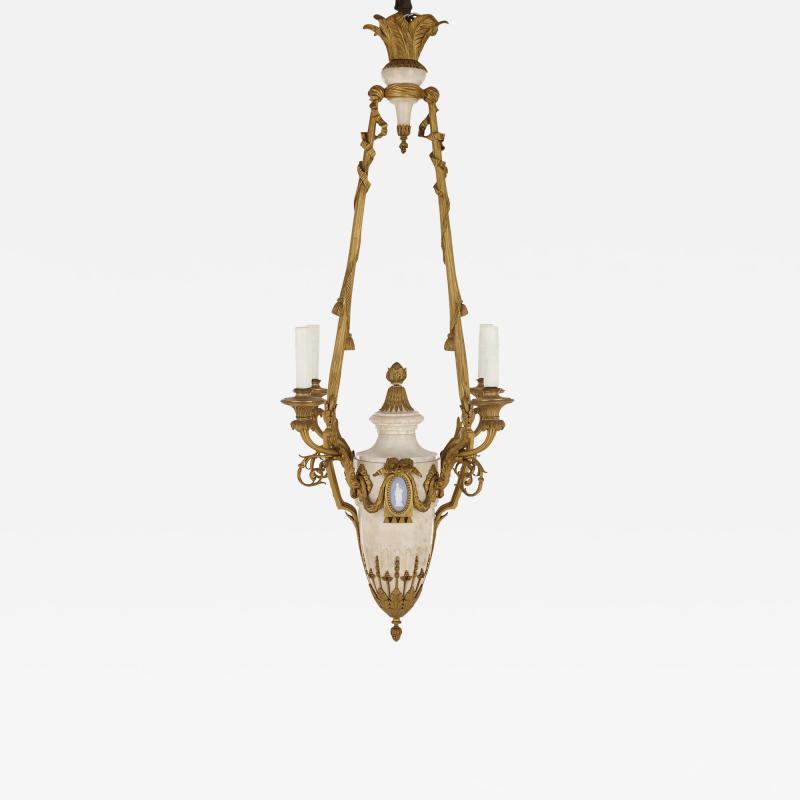 Louis XVI style marble gilt bronze and jasperware chandelier