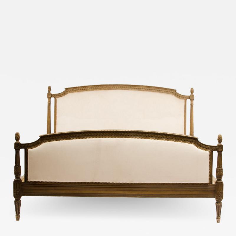 Louis XVI style painted Queen size bed with upholstered headboard and footboard