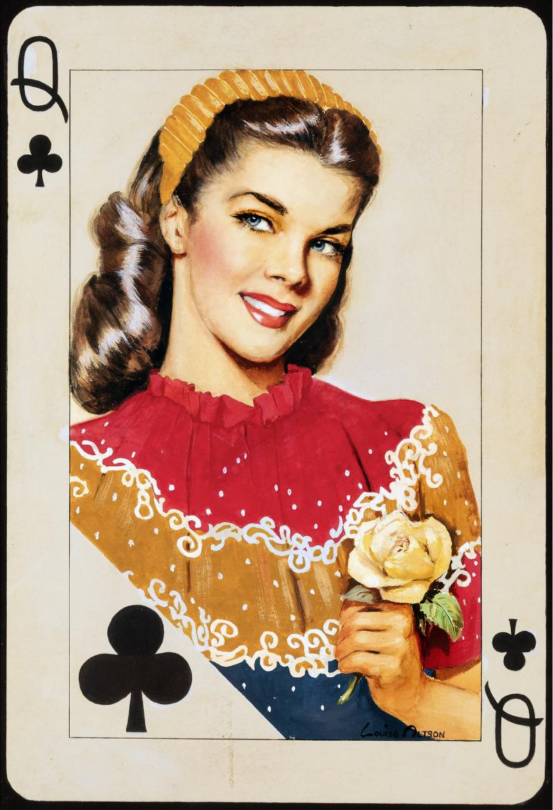 Louise Alston Kitsch Queen of Clubs Playing Card Illustration