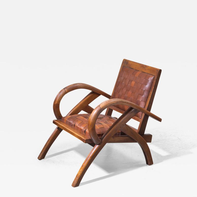 Lounge chair with woven leather seating Mexico