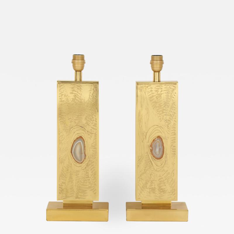 Lova Creations Pair of etched brass table lamps by Lova creation