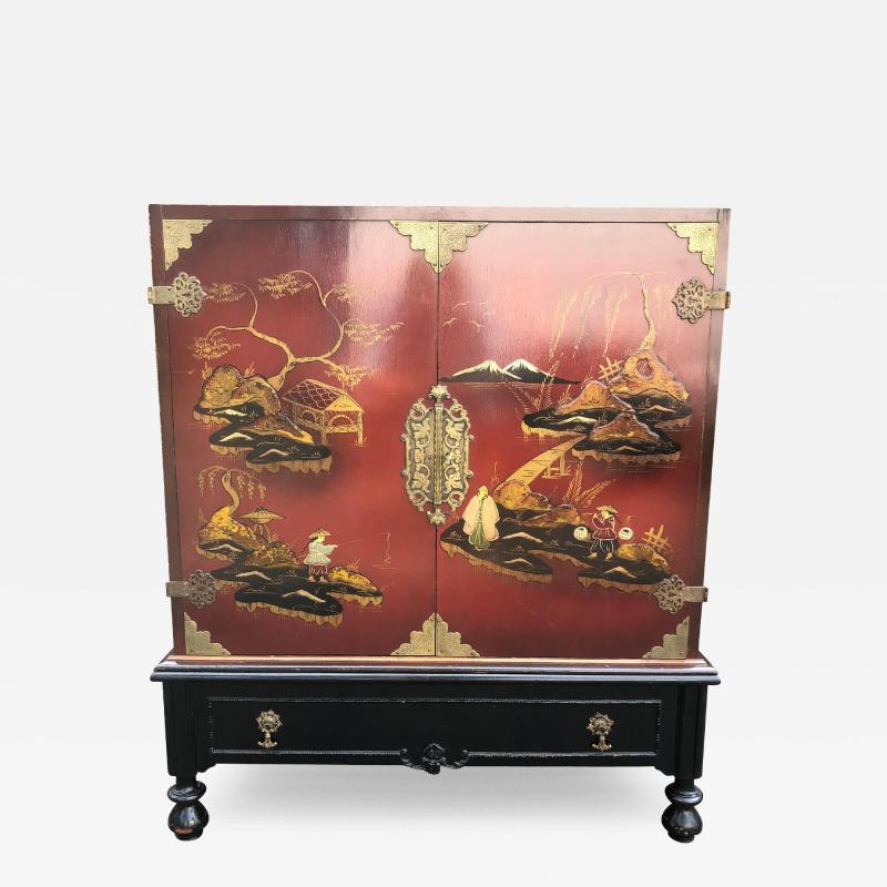 Lovely Chinoiserie Bar Linen Cabinet Hand Painted