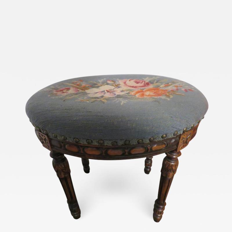 Lovely Louis XVI Oval Floral Needlepoint Stool Bench