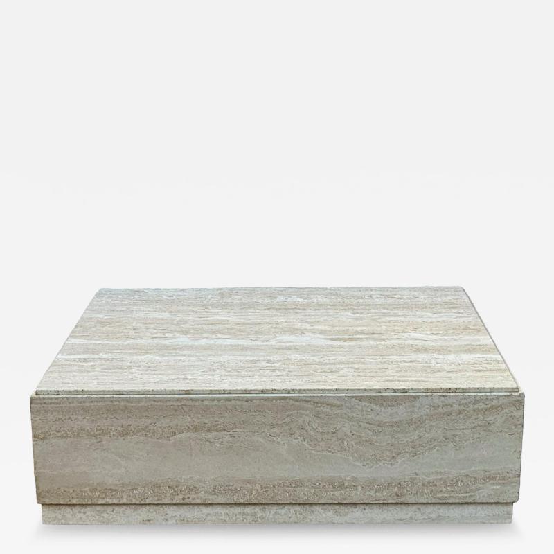 Low Midcentury Italian Modern Square Travertine Marble Cube Cocktail Table