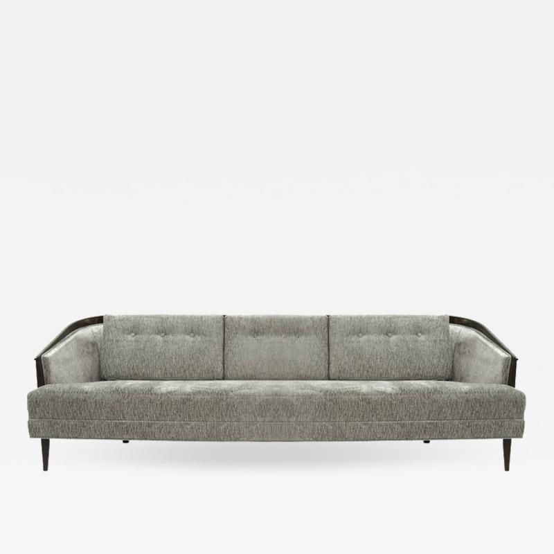 Low Profile MCM Walnut Frame Sofa in Grey Chenille