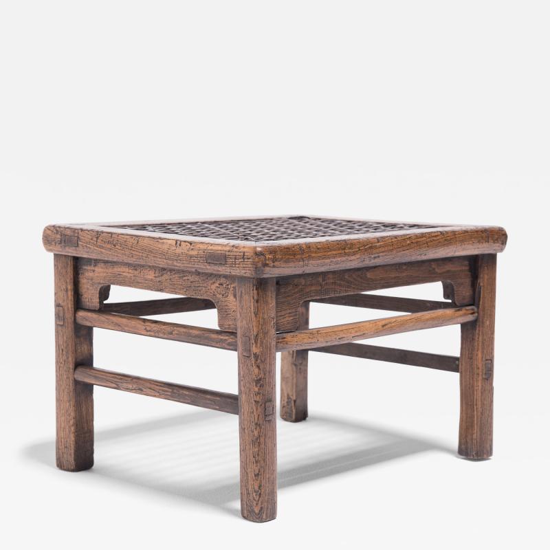 Low Stool with Woven Hide Top