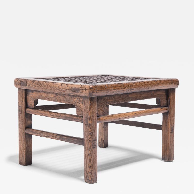 Low Stool with Woven Hide Top