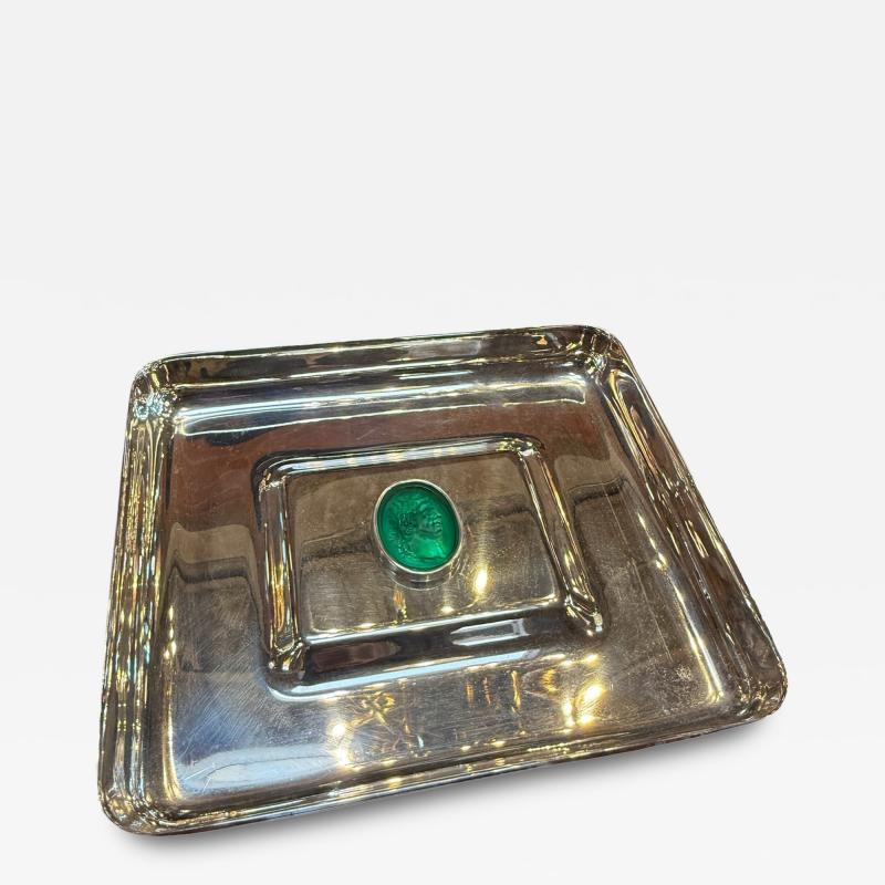 Luana Francisci Silver Plated Tray with Green Gem Accent