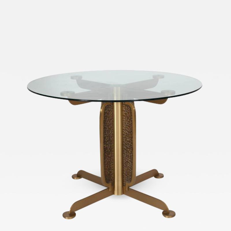 Luciano Frigerio Brass Cast Dining Table with Glass Top by Luciano Frigerio