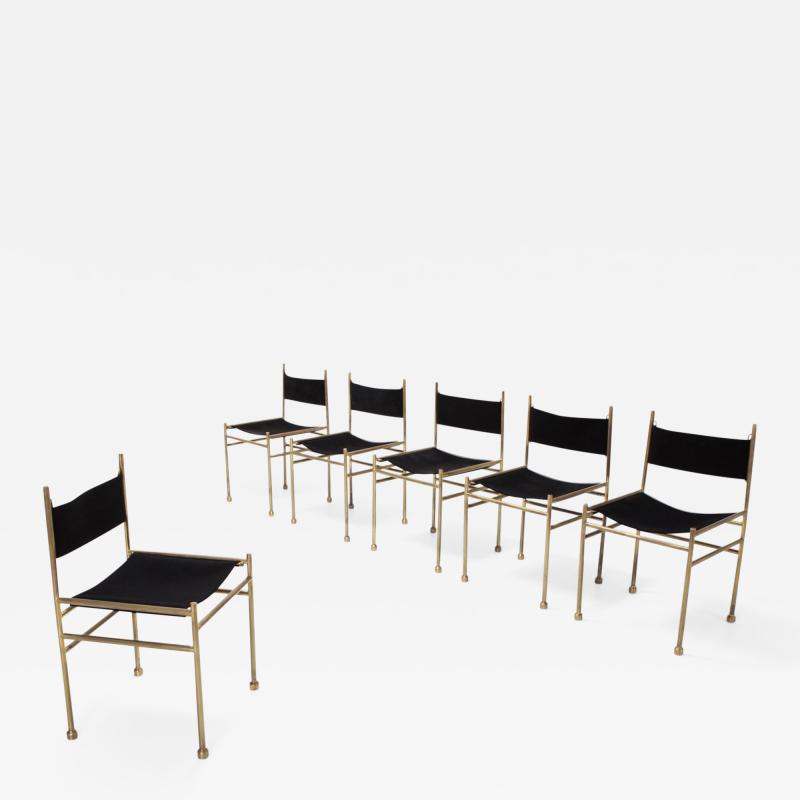 Luciano Frigerio Brass and Black Velvet Dining Chairs by Luciano Frigerio 1980s