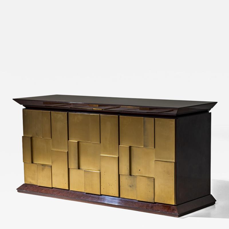 Luciano Frigerio Burl Veneer and Brass Sideboard by Luciano Frigerio Italy 1970s