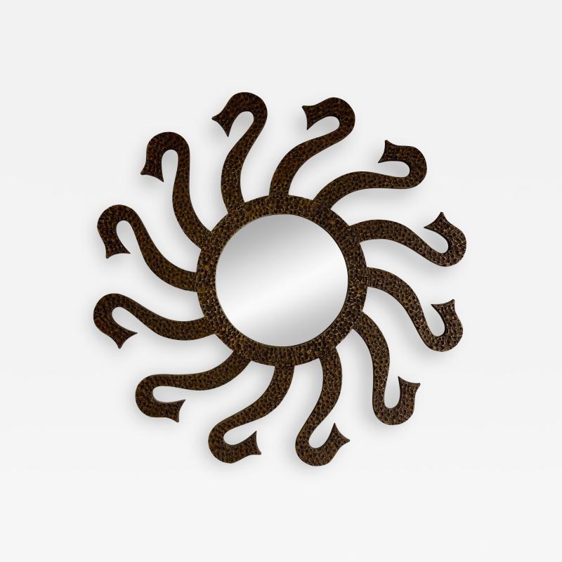 Luciano Frigerio Hammered Brass Mirror Octopus by Luciano Frigerio Italy 1970s