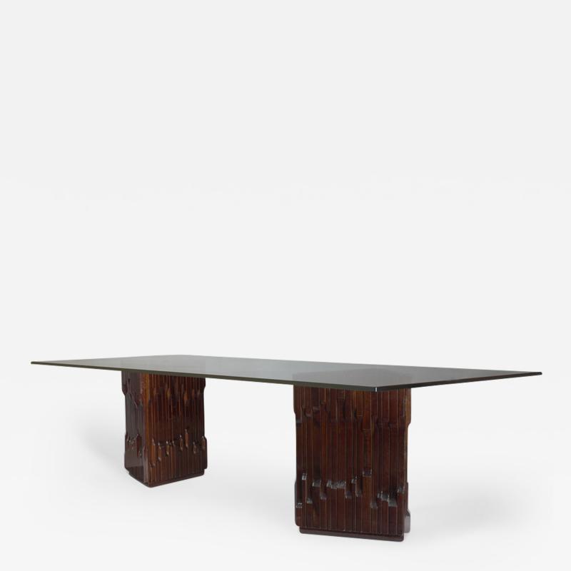 Luciano Frigerio Long Carved Mahogany Dining Table by Frigerio 1970s