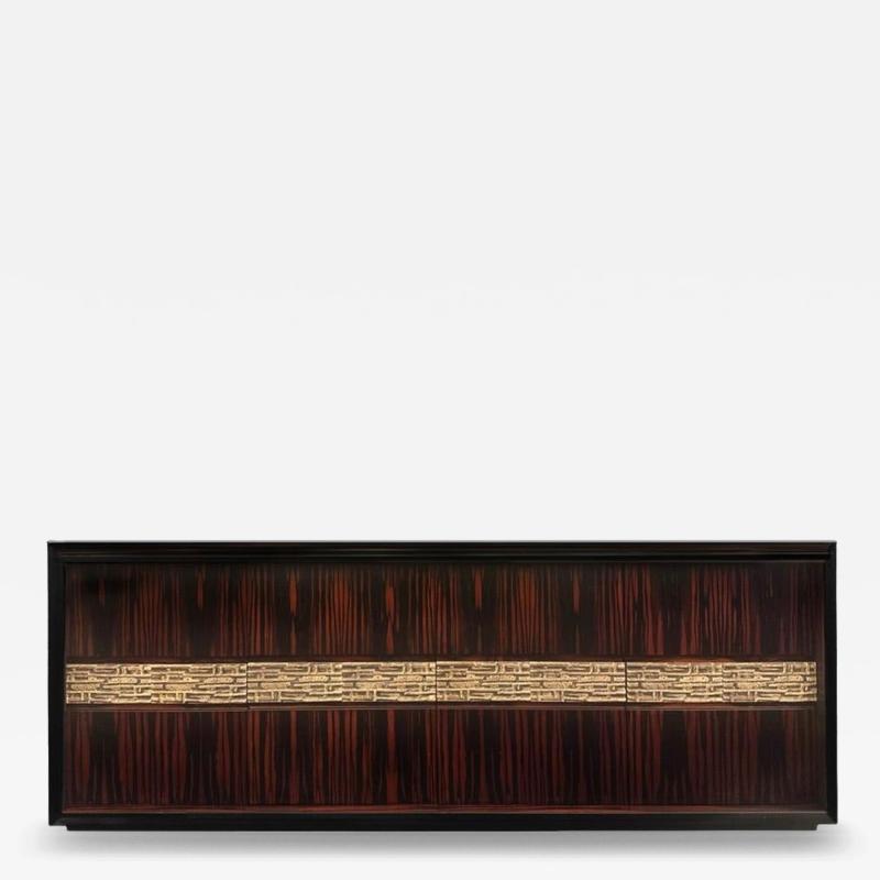 Luciano Frigerio Luciano Frigerio Macassar Ebony Credenza with Brass Relief 1970s
