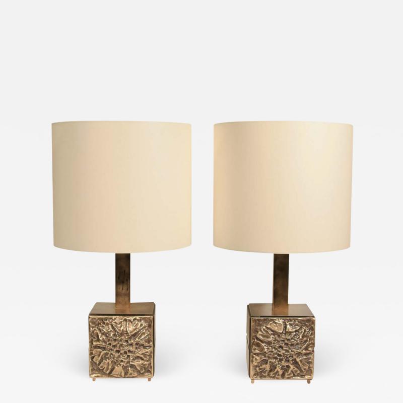 Luciano Frigerio PAIR OF 1970S BRONZED BRASS TABLE LAMPS BY FRIGERIO