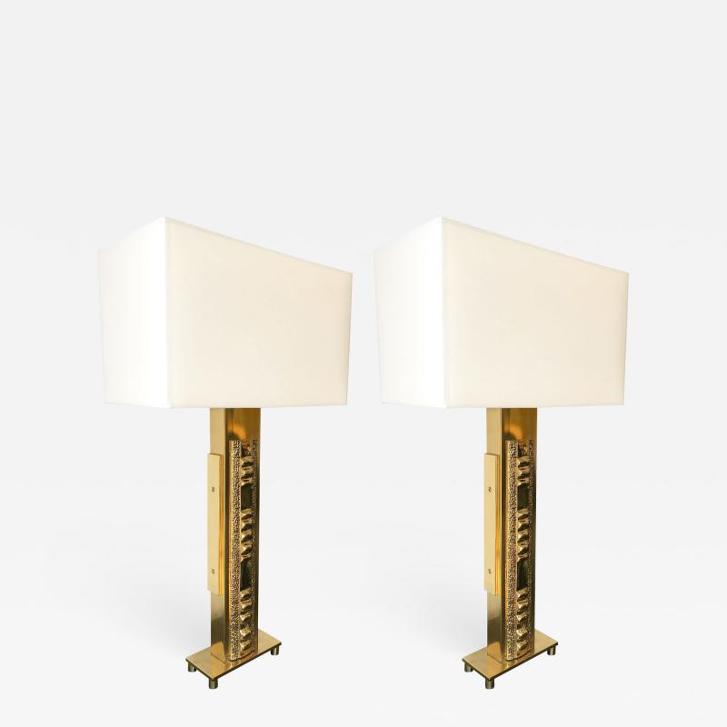 Luciano Frigerio Pair of Brass Lamps by Luciano Frigerio Italy 1970s