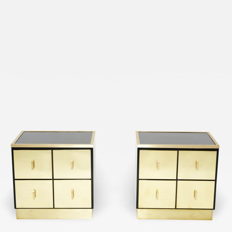 Luciano Frigerio Pair of Italian Luciano Frigerio black lacquered brass nightstands tables 1970s