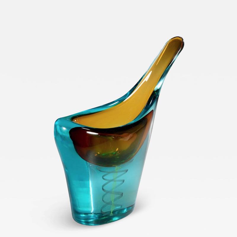 Luciano Gaspari BLUE AND YELLOW SOMMERSO PINNACOLO VASE BY LUCIANO GASPARI FOR SALVIATI