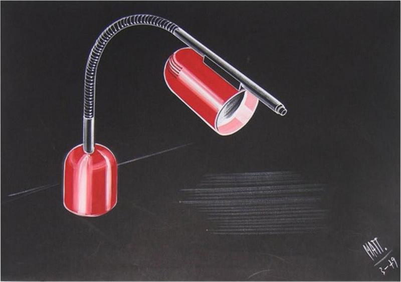 Luciano Mattioli 1979 Italian Design Drawing for a Desk Light Project by Luciano Mattioli