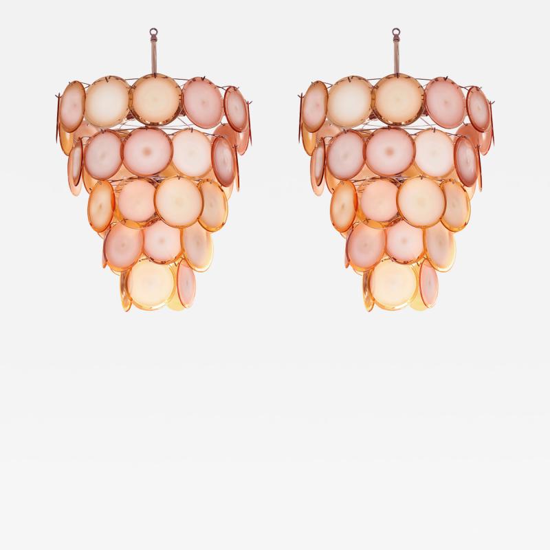 Luciano Vistosi Vistosi Pair of Glass Disc Chandeliers 1970s