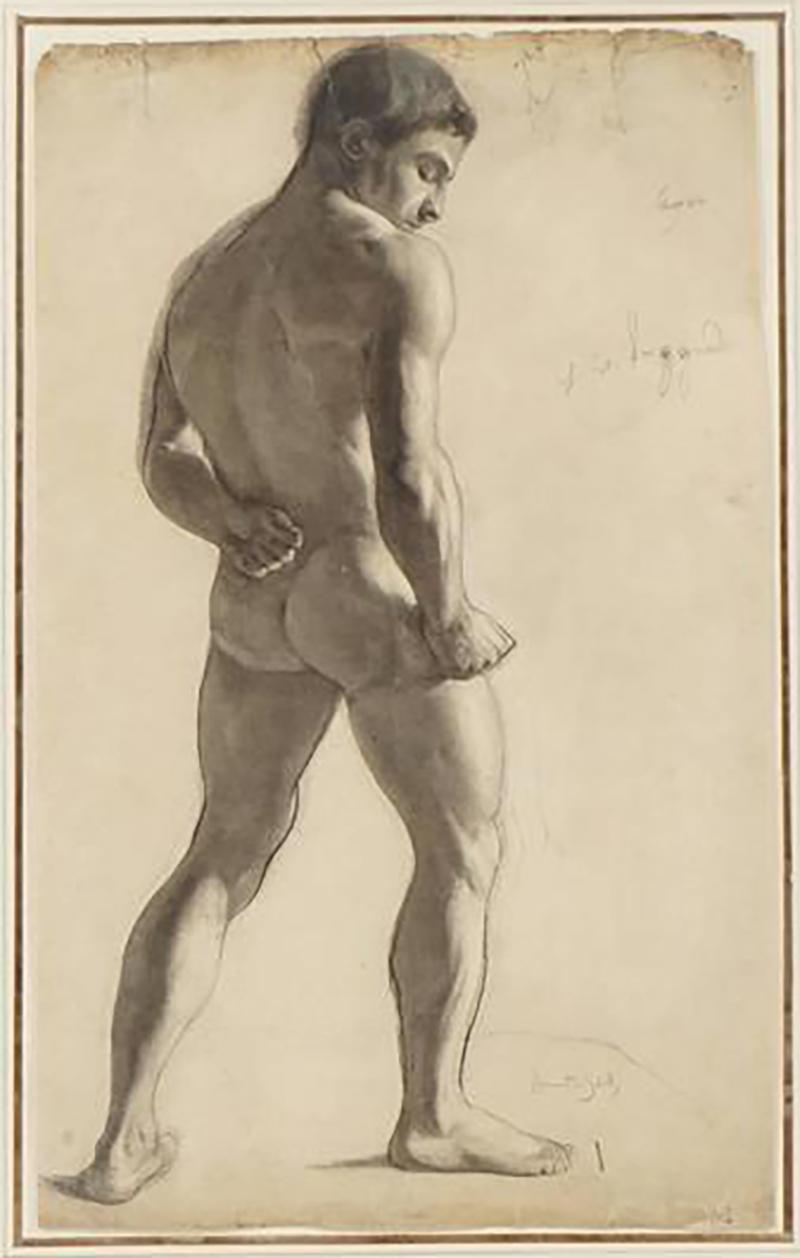 Lucien Laurent Gsell Large Charcoal on Paper Drawing of a Male Nude