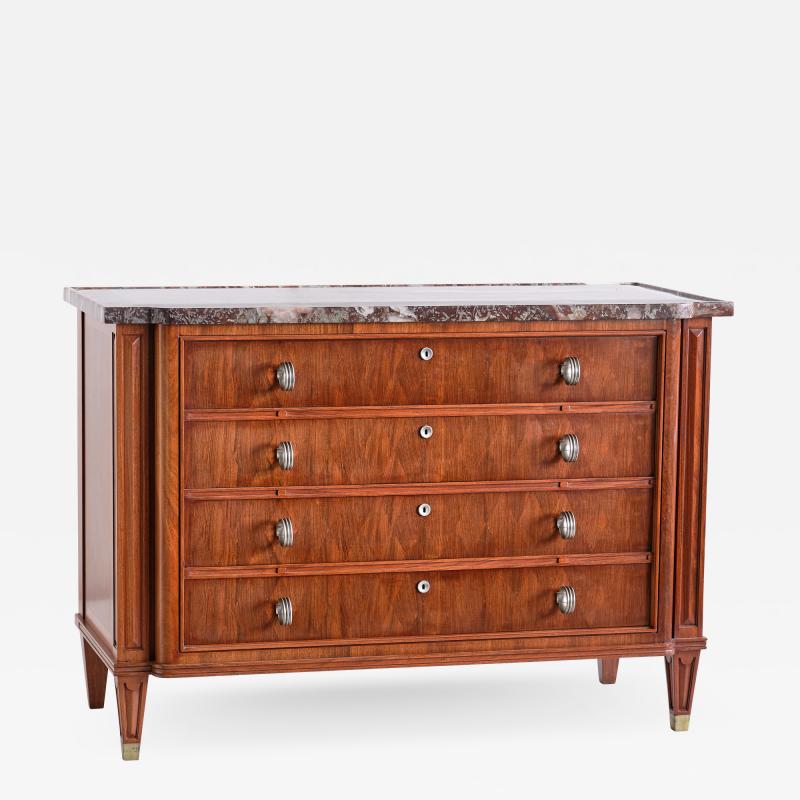 Lucien Rollin Lucien Rollin Commode with Rosewood Marquetry and Red Marble Top France 1945