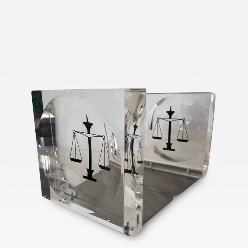 Lucite Acrylic Law Enameled Scales of Justice Book Ends