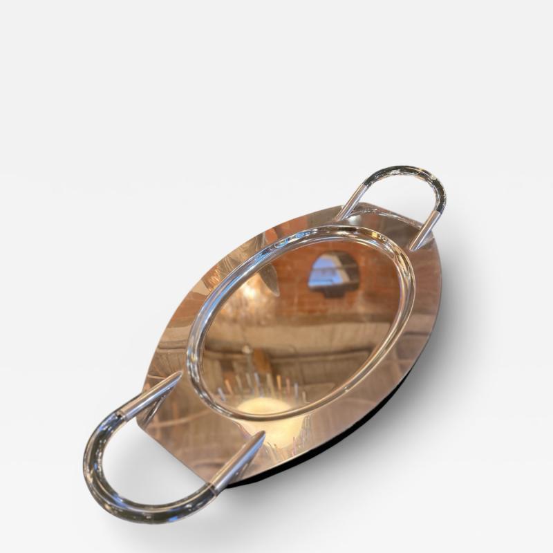 Lucite and Polished Aluminum Oval Tray with Sculptural Handles 1970s