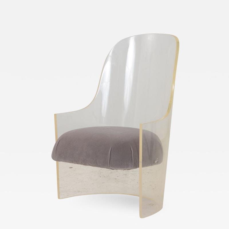 Lucite and Velvet Barrel Back Chair