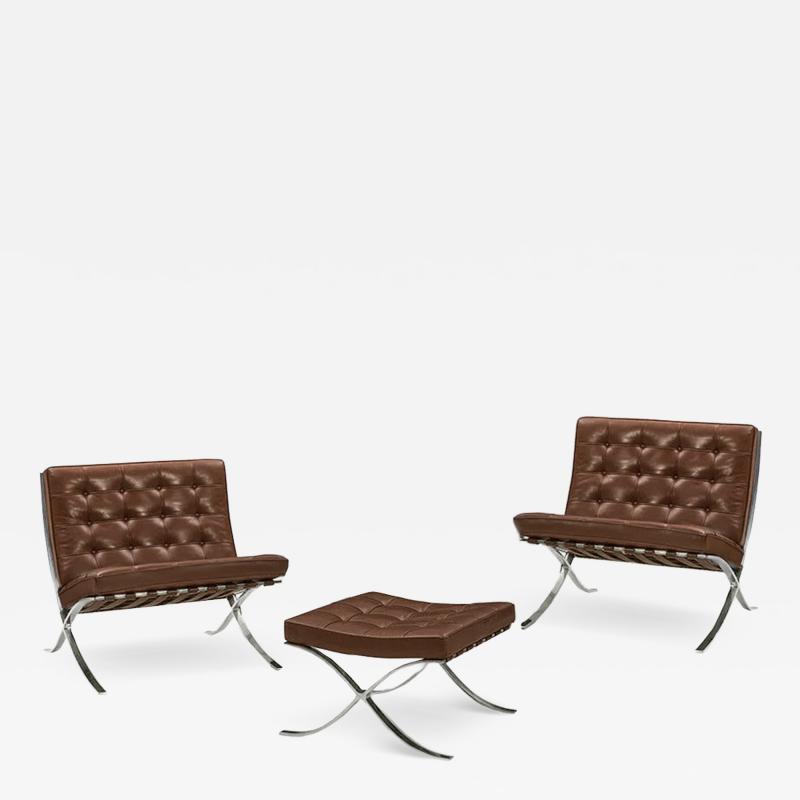 Ludwig Mies Van Der Rohe 2 Stainless Knoll Barcelona Chairs Ottoman Milk Chocolate Brown