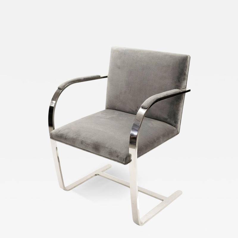 Ludwig Mies Van Der Rohe Brno Flat Bar Chair Upholstered in Light Gray Velvet Steel Frame