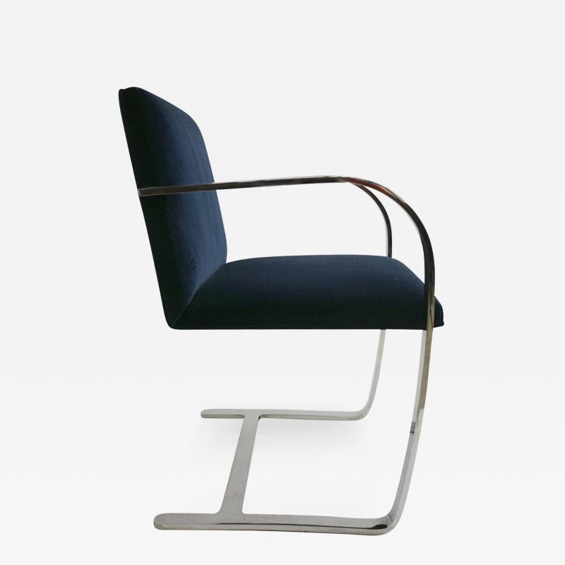 Ludwig Mies Van Der Rohe Brno Flat Bar Chair Upholstered in Navy Velvet Steel Frame