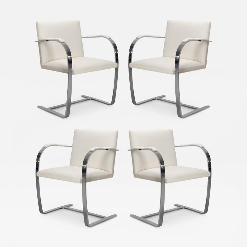 Ludwig Mies Van Der Rohe Brno Flat Bar Chairs in Ivory Leather by Mies van der Rohe for Knoll Set of 4