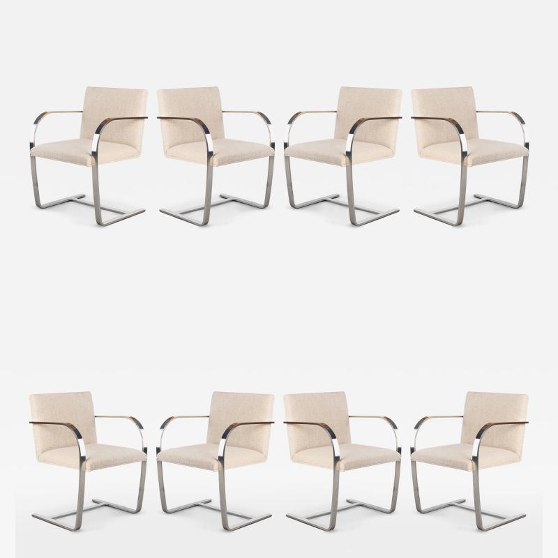 Ludwig Mies Van Der Rohe Brno Flat Bar Chairs in Ivory Wool Stainless Steel Set of 8