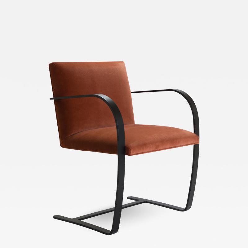 Ludwig Mies Van Der Rohe Brno Flat Bar Chairs in Rust Velvet Obsidian Matte Frame