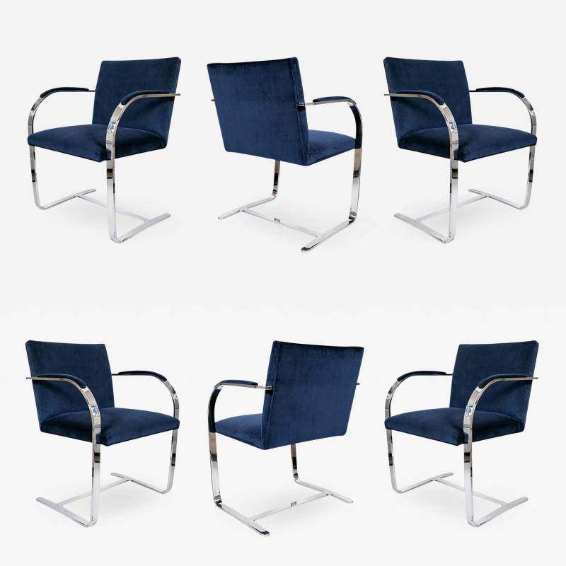 Ludwig Mies Van Der Rohe Brno Flat Bar Navy Velvet Chairs Set of 6