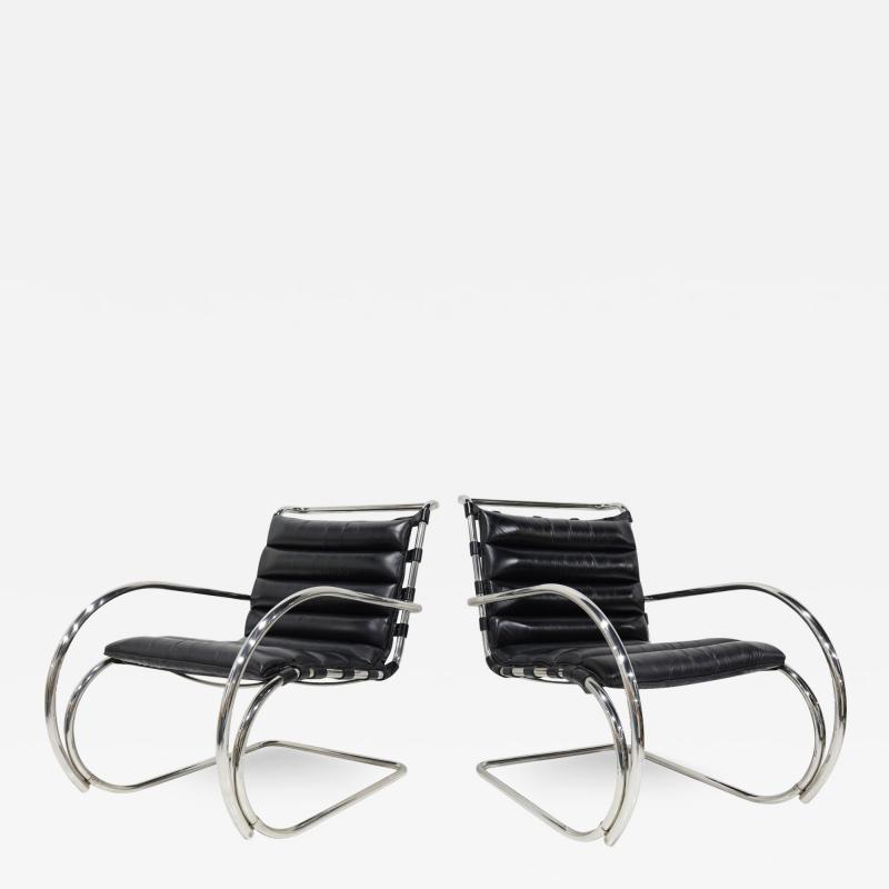 Ludwig Mies Van Der Rohe Mies Van Der Rohe for Knoll MR Black Leather Lounge Chairs