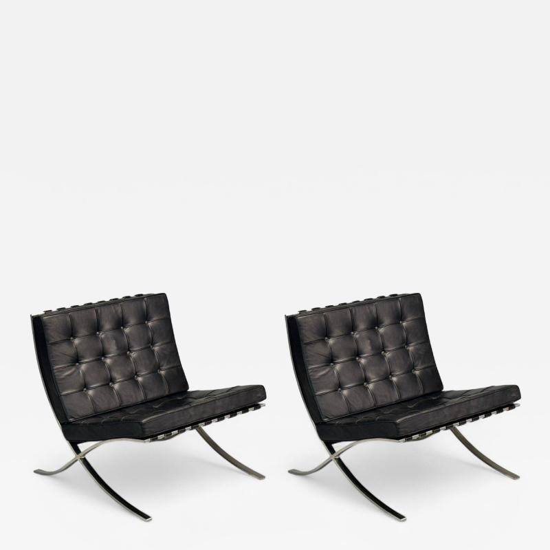 Ludwig Mies Van Der Rohe Mies van der Rohe Black Leather Chrome Early Barcelona Chairs USA 1960s
