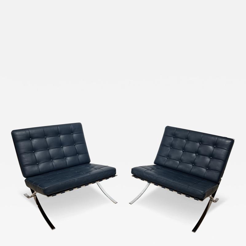 Ludwig Mies Van Der Rohe Pair of 1970s Barcelona Lounge Chairs by Mies van der Rohe in Blue Leather